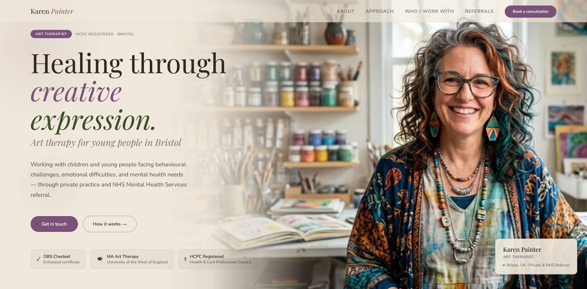 Karen Painter website screenshot